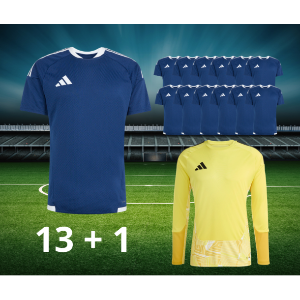 Komplet Spillers�t til Kamp - Adidas Tiro26 13+1 navy + gul m�lmandstr�je 