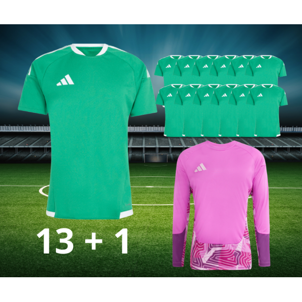 Komplet Spillers�t til Kamp - Adidas Tiro26 13+1 gr�n + pink m�lmandstr�je 
