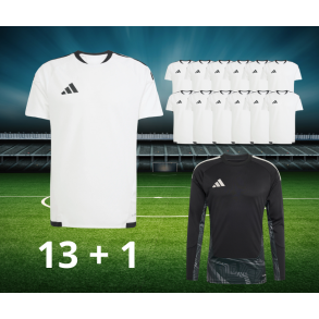 Komplet Spillers�t til Kamp - Adidas Tiro26 13+1 hvid + sort m�lmandstr�je 