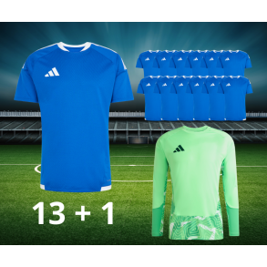 Komplet Spillers�t til Kamp - Adidas Tiro26 13+1 bl� + gr�n m�lmandstr�je 
