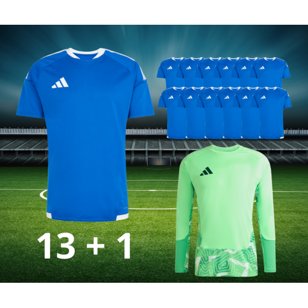 Komplet Spillers�t til Kamp - Adidas Tiro26 13+1 bl� + gr�n m�lmandstr�je 